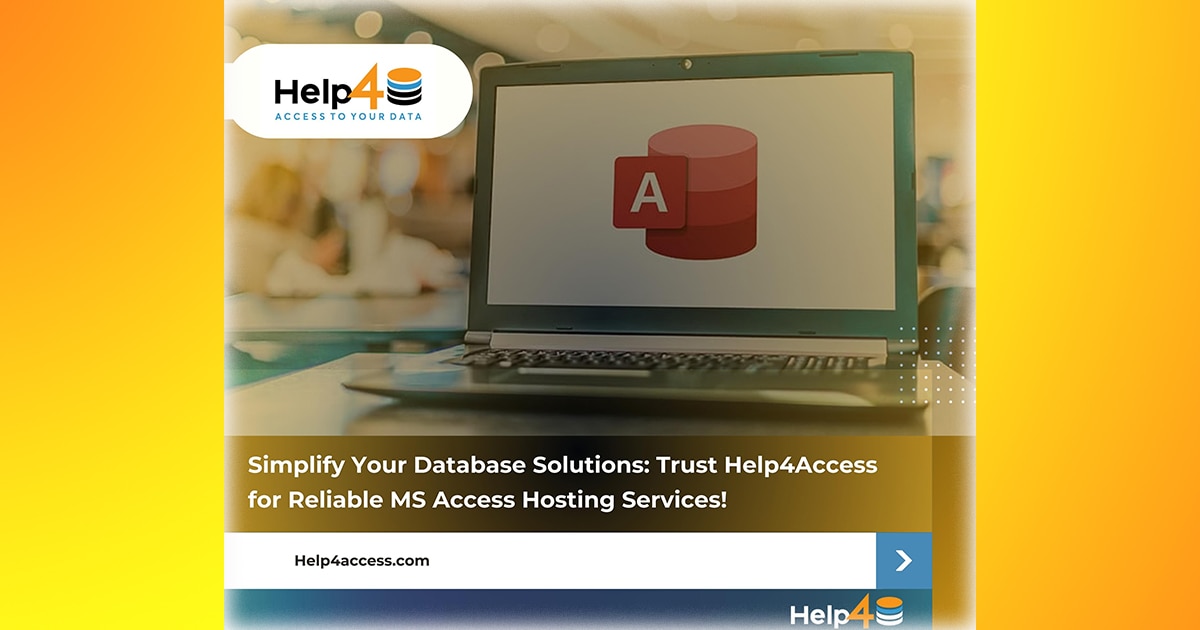 Integrating Microsoft Access Database Online with Other Productivity Tools 1 Laptop displaying Microsoft Access database and Help4Access branding, illustrating Access database solutions and hosting services.